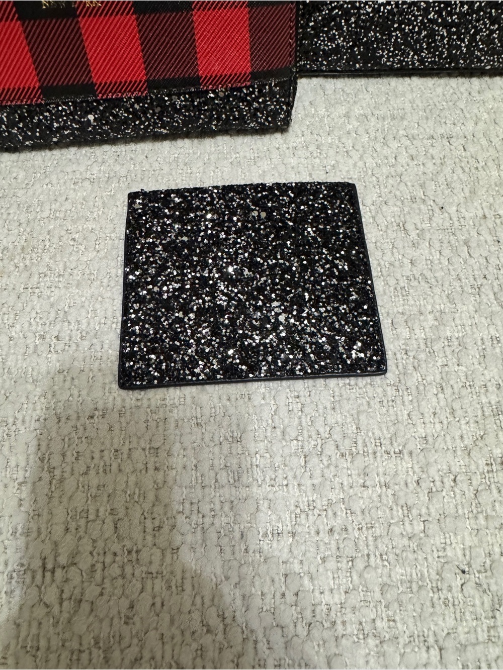 Kate Spade Buffalo Plaid Black And Silver Glitter Set Tote Wallet Cardholder - Picture 3 of 16